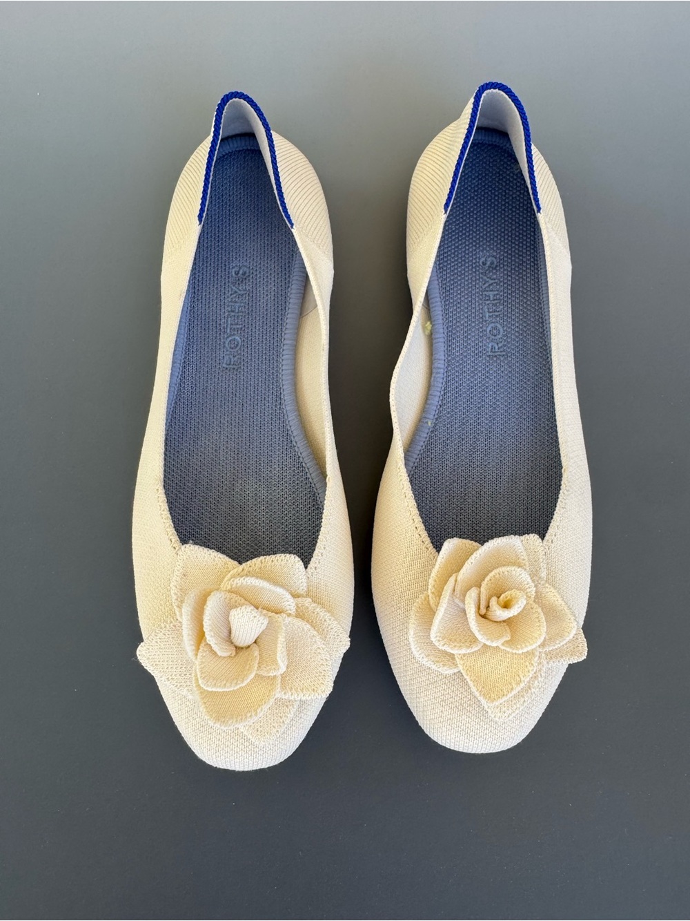Rothy's Cream Ballet Flats with Floral Rosette